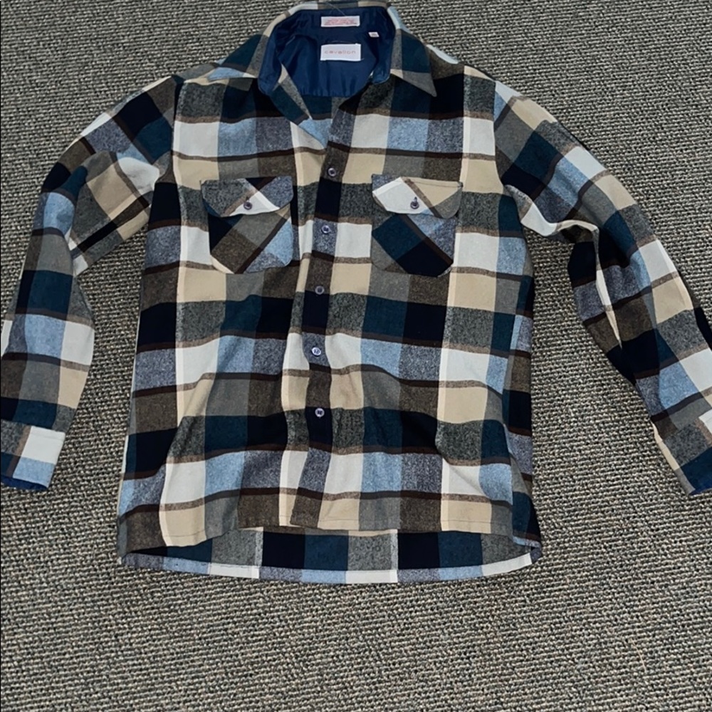 Vintage Tan and Blue Flannel